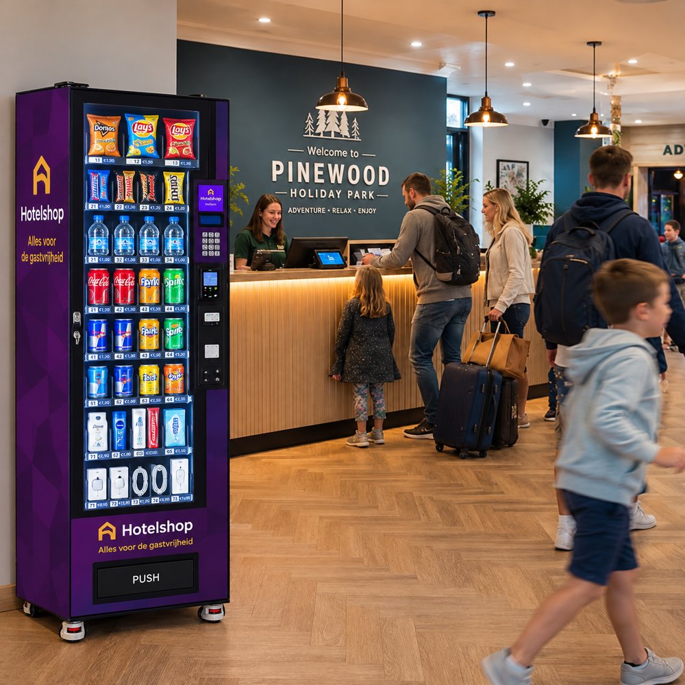 HotelShop-automaat in de receptie van een vakantiepark